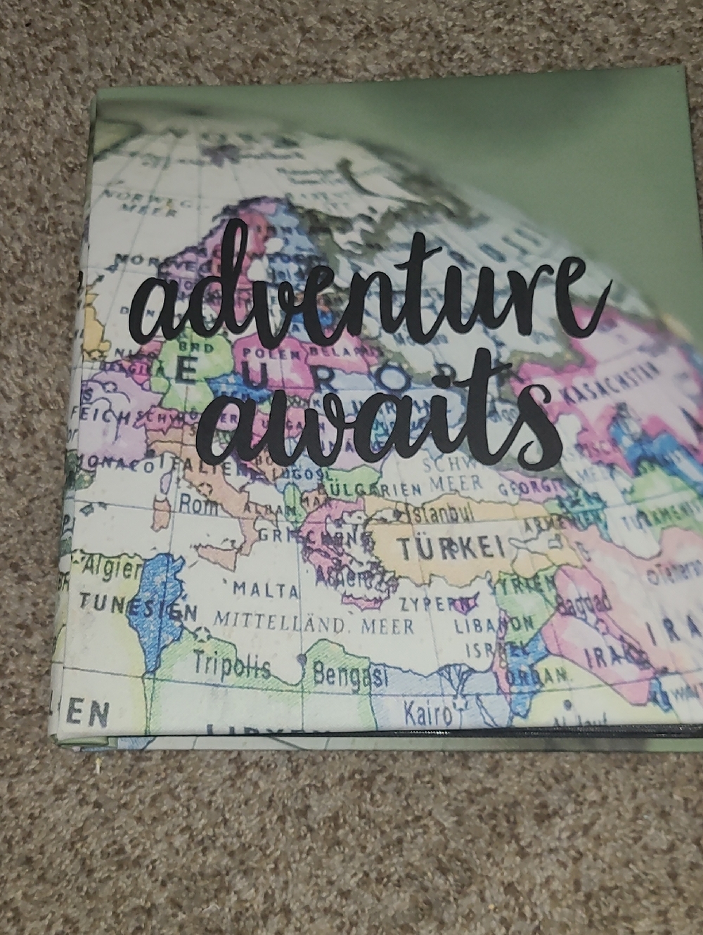 NWOT  'Adventure Awaits' Canvas Photo Book in Green, Pink, Blue